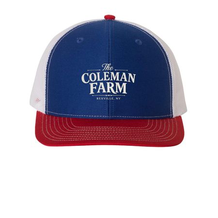 Coleman Farm Hat, a Royal/ White/ Red Printed Snapback Trucker Cap