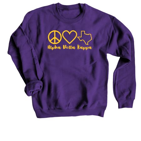Peace Love Texas ADK, a Purple Crewneck Sweatshirt
