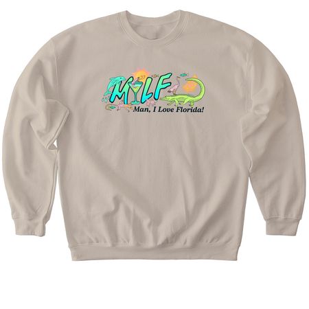 "Man, I Love FL" Tee, a Sand Softstyle Crewneck Sweatshirt