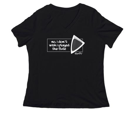 "no, i don't wish i played the flute", a Black Women's Relaxed V-Neck Tee
