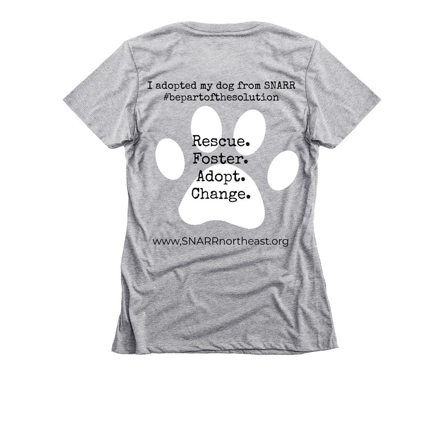 I adopted from SNARR, a Dark Heather Grey Women's Slim Fit Tee (back-view)