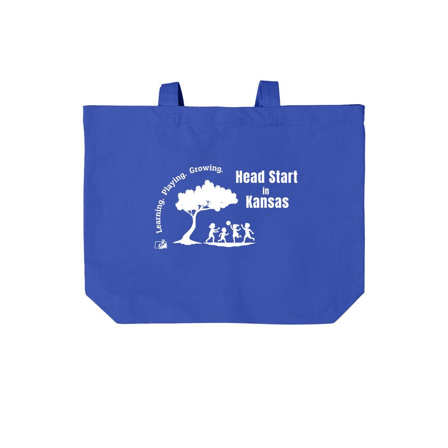 Learning. Playing. Growing., a True Royal Cotton Canvas Tote Bag