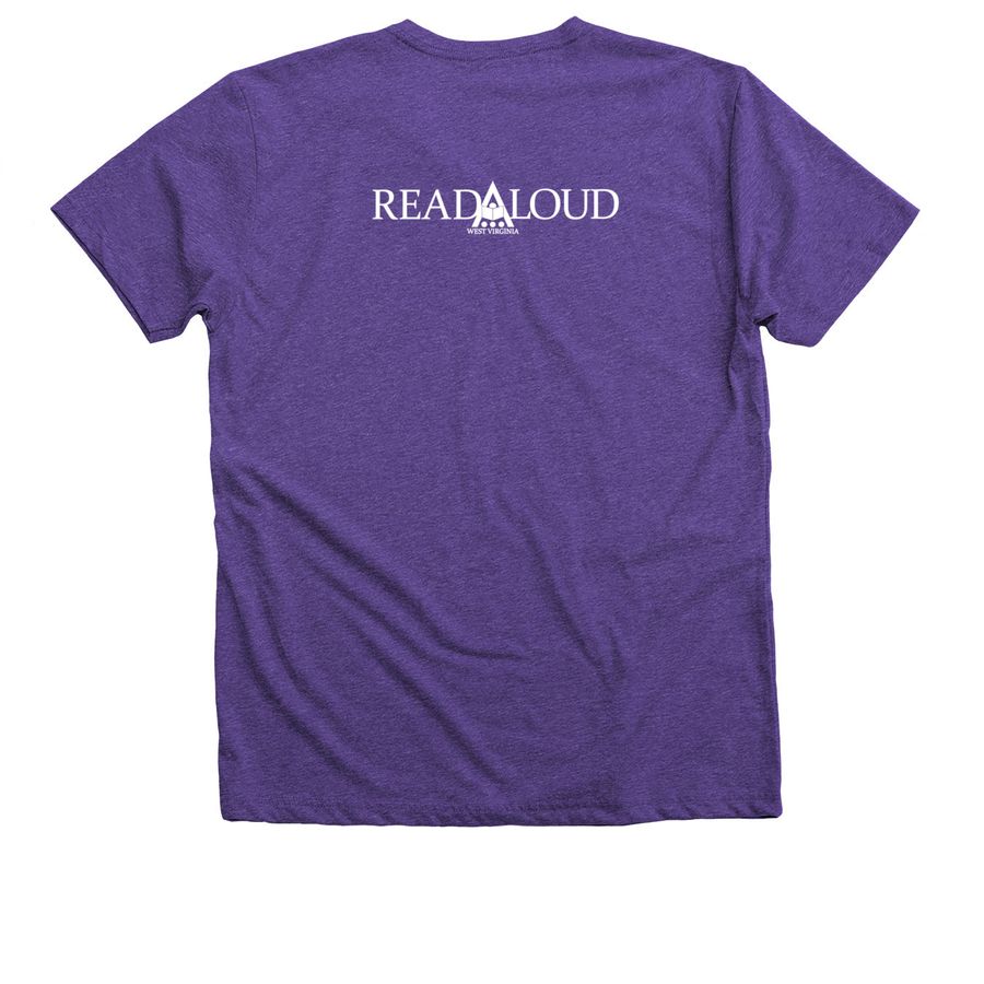 Change Their World by Reading Tee, a Purple Rush Premium V-Neck Tee (back-view)