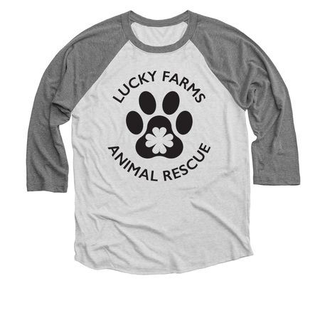 LFAR black logo, a Premium Heather and Heather White 3/4 Sleeve Baseball Tee