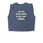 Mohawk Bear, a Faded Navy Women's Heavyweight Garment Dye Muscle Tee (back-view)