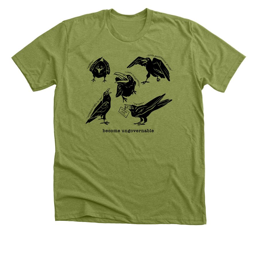 Allen the Raven, a Heather Green Premium Unisex Tee