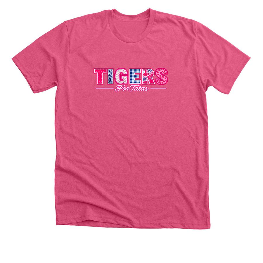 Tigers for Tatas Breast Cancer Awareness Tee, a Heather Charity Pink Premium Unisex Tee