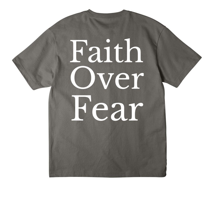 Cross faith over fear, a Asphalt Unisex Heavyweight Tee (back-view)