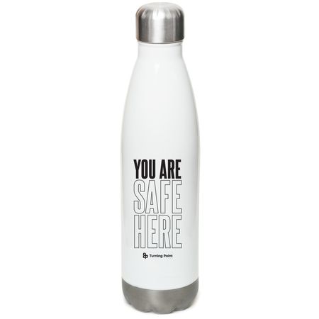 Wear Your Support. Share Your Impact., a White Stainless Steel Water Bottle