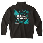 Believe Survivors - Teal, a Black Midweight Quarter Zip Pullover (back-view)
