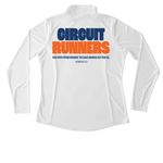 Circuit Runners, a White Women's Performance Quarter Zip Pullover (back-view)