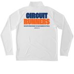 Circuit Runners, a White Unisex Performance Quarter Zip Pullover (back-view)