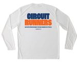 Circuit Runners, a White Unisex Performance Long Sleeve Tee (back-view)