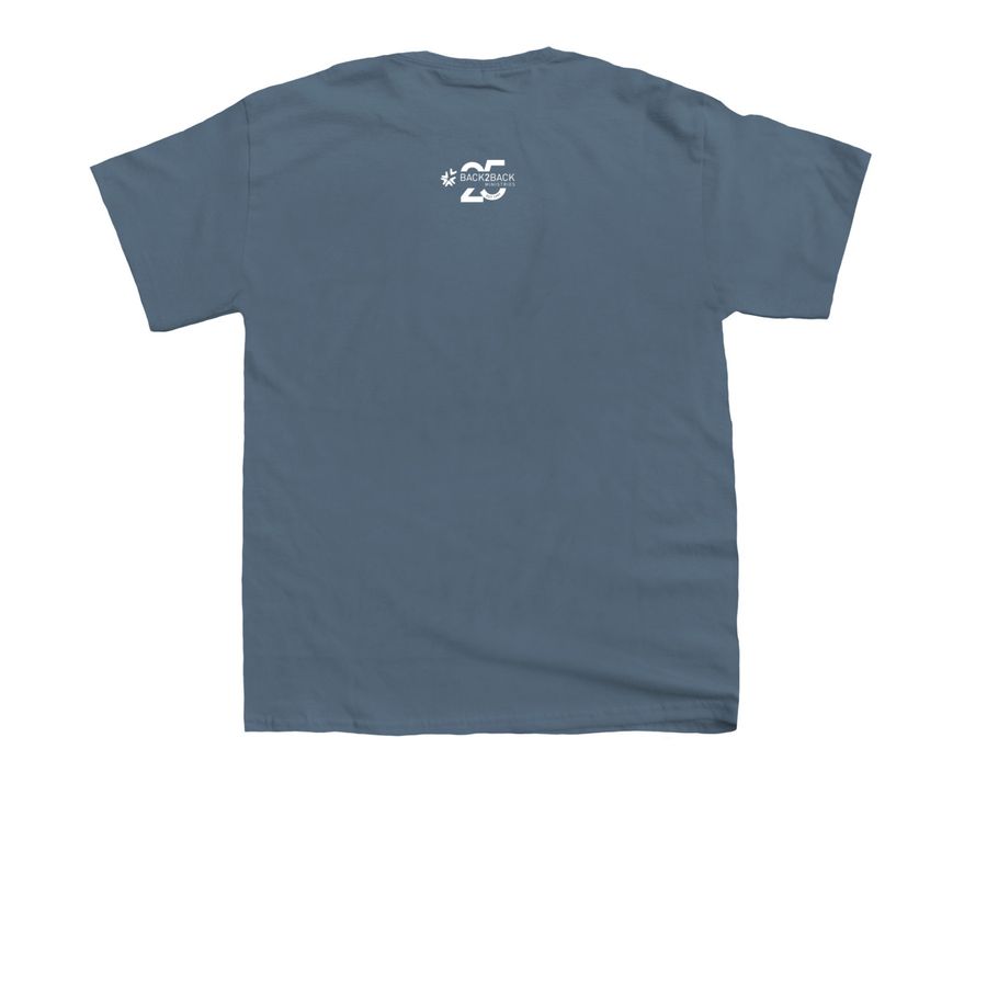 Back2Back Ministries 25th Anniversary, a Indigo Youth Unisex Tee (back-view)