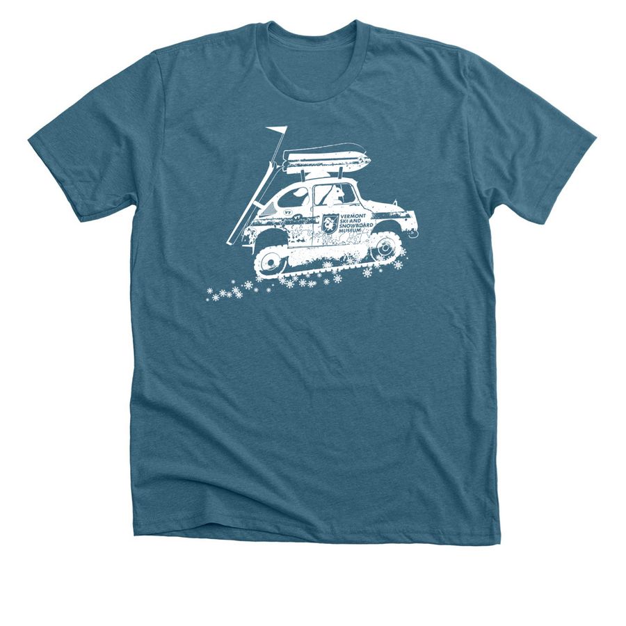 Vermont Ski & Snowboard Museum, a Heather Deep Teal Premium Unisex Tee