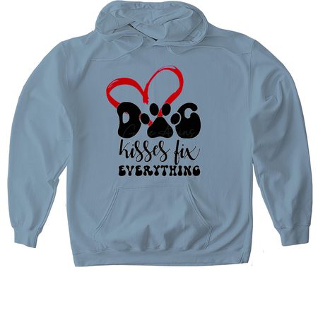 DOG KISSES, a Stone Blue Gildan Softstyle Pullover Hoodie