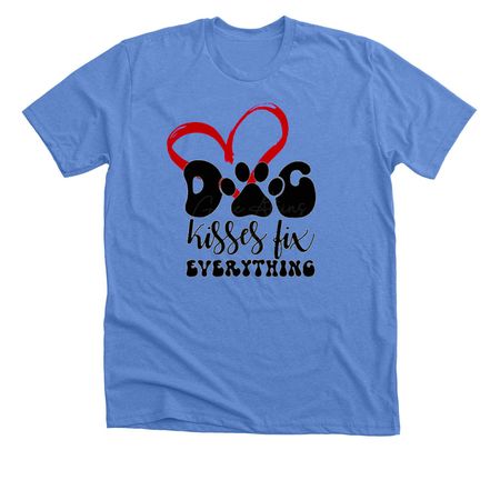 DOG KISSES, a Heather Columbia Blue Premium Unisex Tee