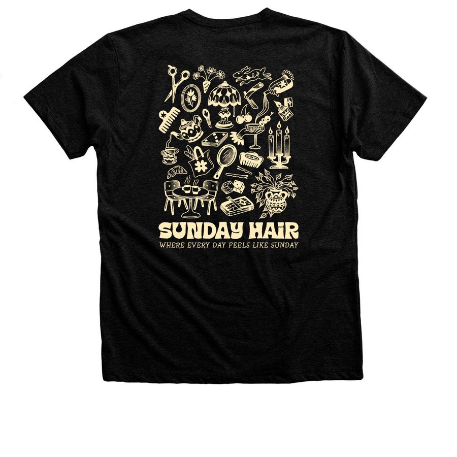 Sunday Hair Studio, a Black Heather Premium Unisex Tee (back-view)