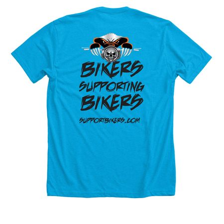 Ask Me About Wrecked Rider Fund, a Neon Blue Premium Unisex Tee (back-view)