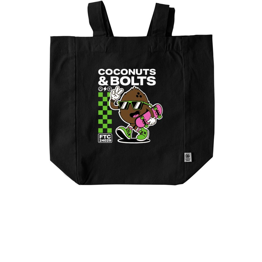 Coconuts & Bolts Black Tote, a Black Recycled Cotton Tote Bag