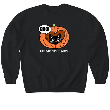 Pumpkin Purrfection, a Black Softstyle Crewneck Sweatshirt