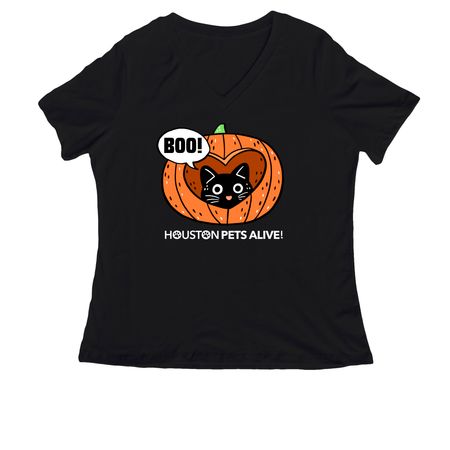 Pumpkin Purrfection, a Black Women's Relaxed V-Neck Tee