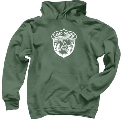 Camp Roger - ADULT Sizes, a Military Green Pullover Hoodie