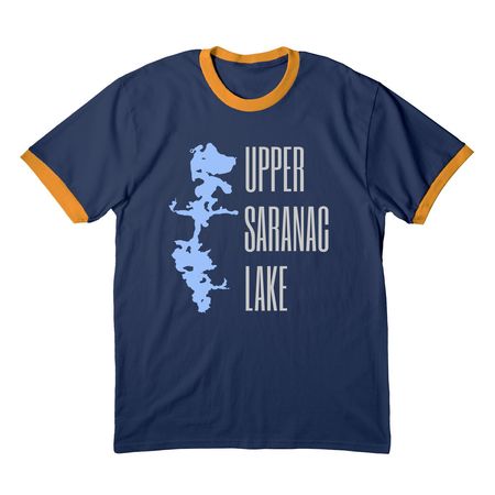 Upper Saranac Lake Apparel, a Navy/ Gold Cotton Ringer Tee