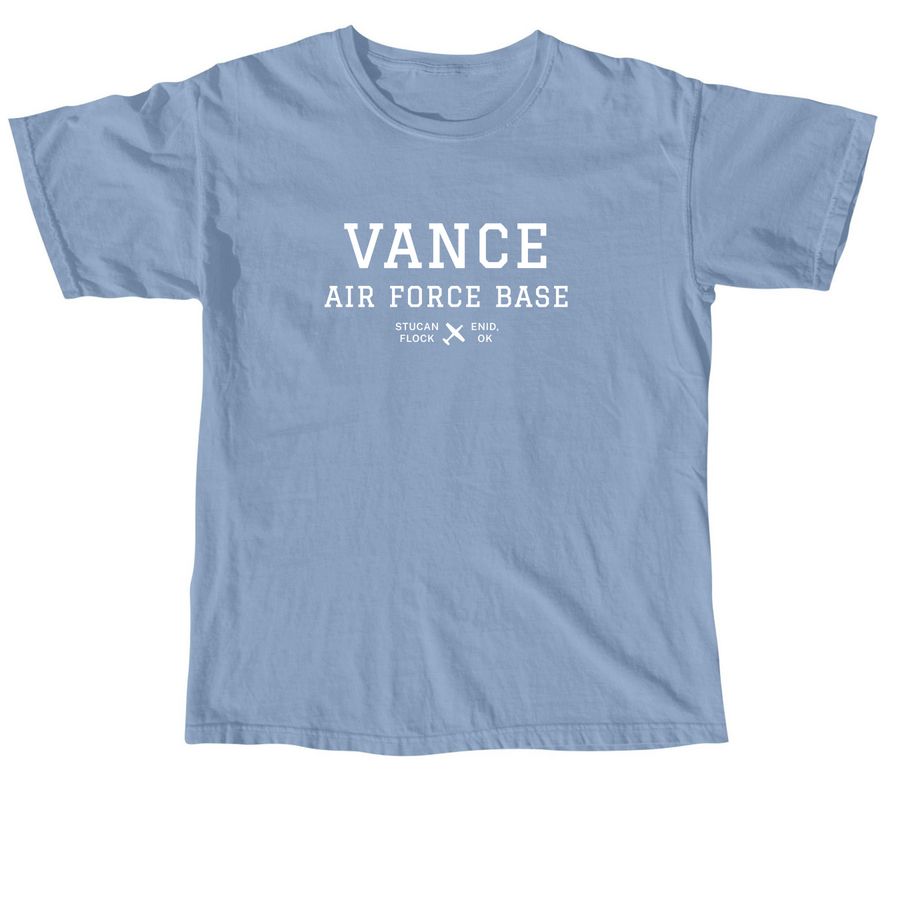 Vance Text - White, a Washed Denim Comfort Colors Unisex Tee