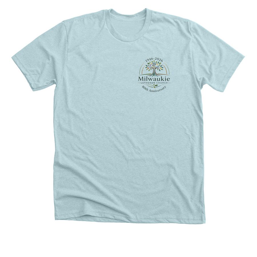 MLC's 80th Anniversary Shop, a Heather Ice Blue Premium Unisex Tee