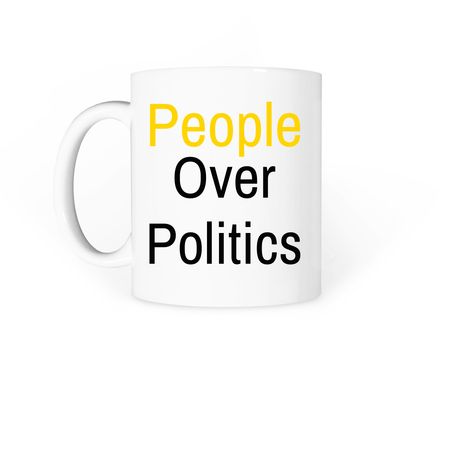 People Over Politics Mug, a White Coffee Mug (back-view)