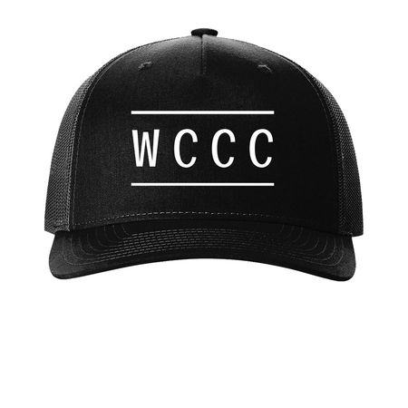 WCCC, a Black Printed Five-Panel Trucker Cap