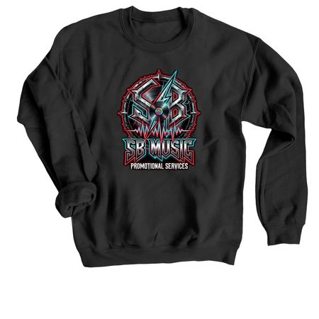 SB Music Promotional Services T-Shirts, a Black Crewneck Sweatshirt