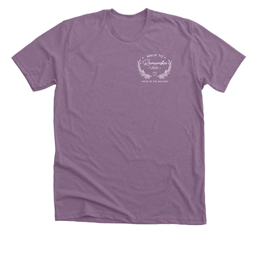 Walk to Remember 2026- Purple, a Heather Purple Premium Unisex Tee