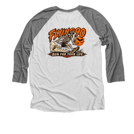 Run For Your Life ? Halloween 2026, a Premium Heather and Heather White 3/4 Sleeve Baseball Tee