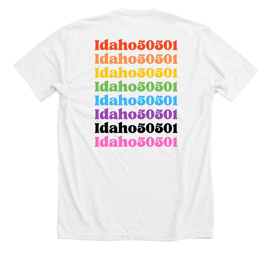 Idaho 50501 Pride, a Solid White Blend Premium Unisex Tee (back-view)