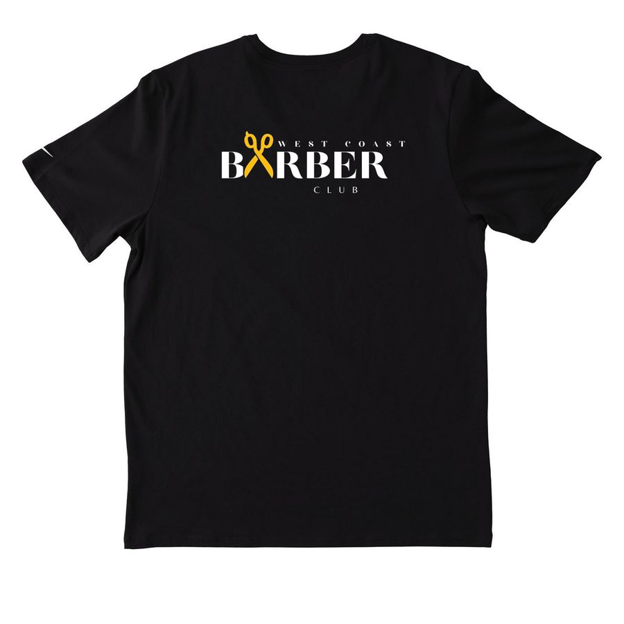 West Coast BARBER Club, a Black Nike Dri-FIT Jersey Blend Performance Tee (back-view)