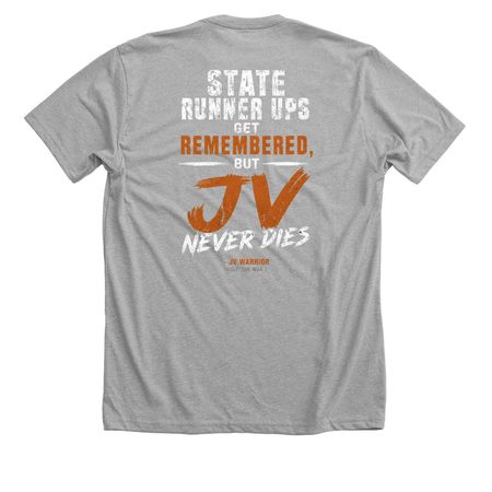 JV Never Dies Shirts, a Athletic Heather Premium Unisex Tee (back-view)