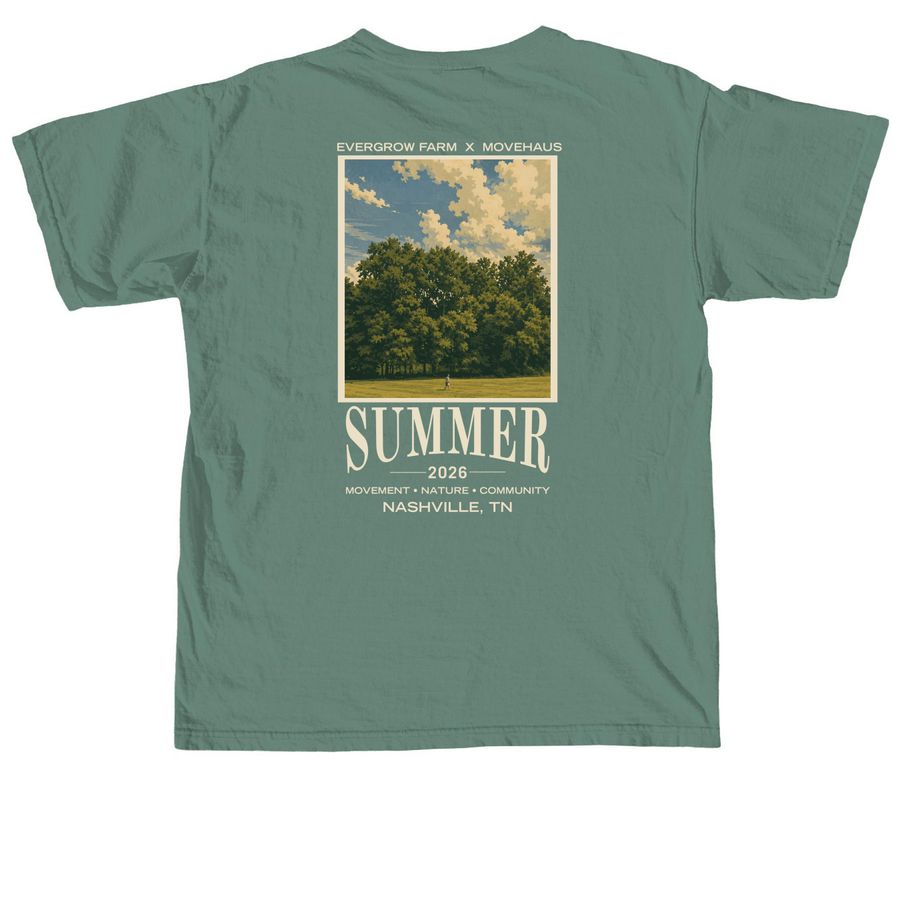 Evergrow & Movehaus Summer!, a Light Green Comfort Colors Unisex Tee (back-view)