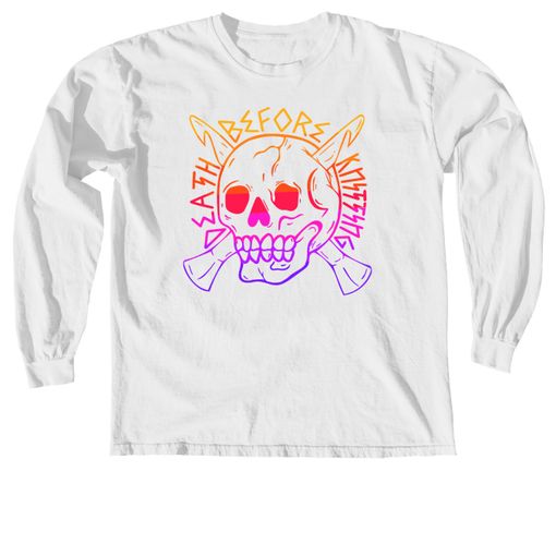 Death Before Knitting ☠ White Comfort Colors Long Sleeve Tee