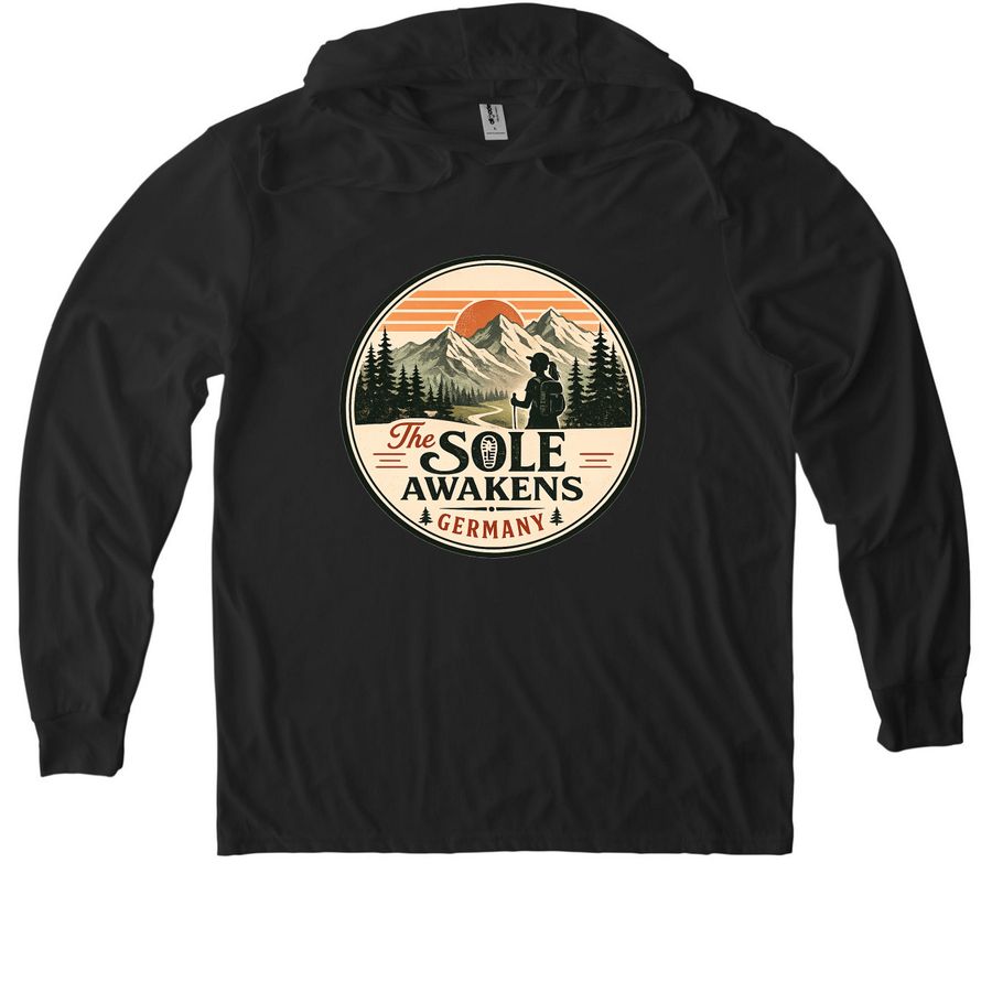The Sole Awakens (girl hiker), a Space Black Allmade Eco Triblend Hoodie Tee