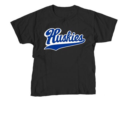Huskies Cursive, a Black Youth Unisex Tee