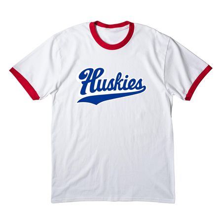 Huskies Cursive, a White/ Red Cotton Ringer Tee
