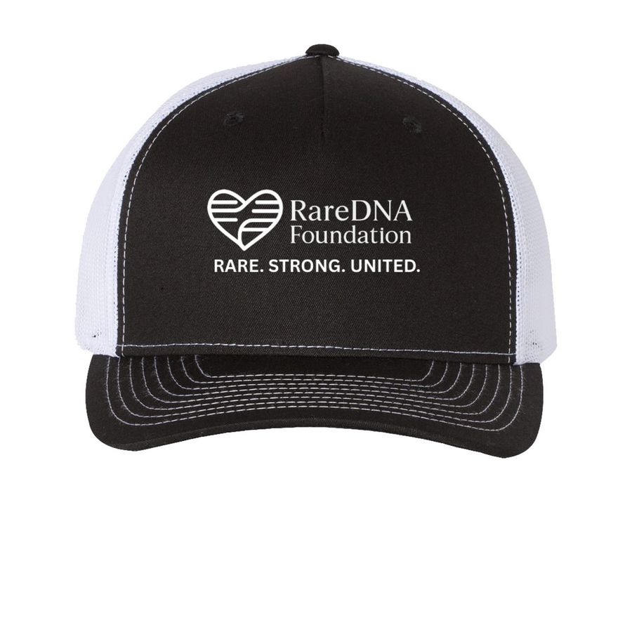 RareDNA Foundation Trucker Hat, a Black/ White Printed Five-Panel Trucker Cap