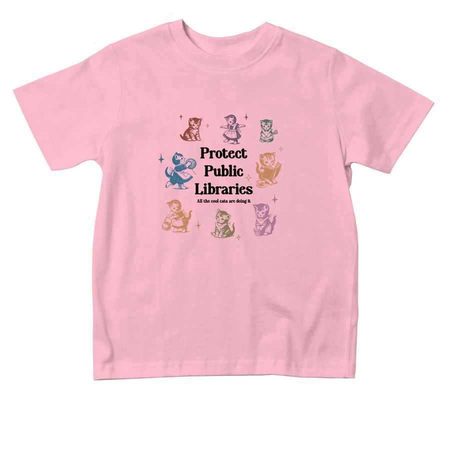 Cool Cats Protect Public Libraries (Toddler), a Pink Toddler Tee