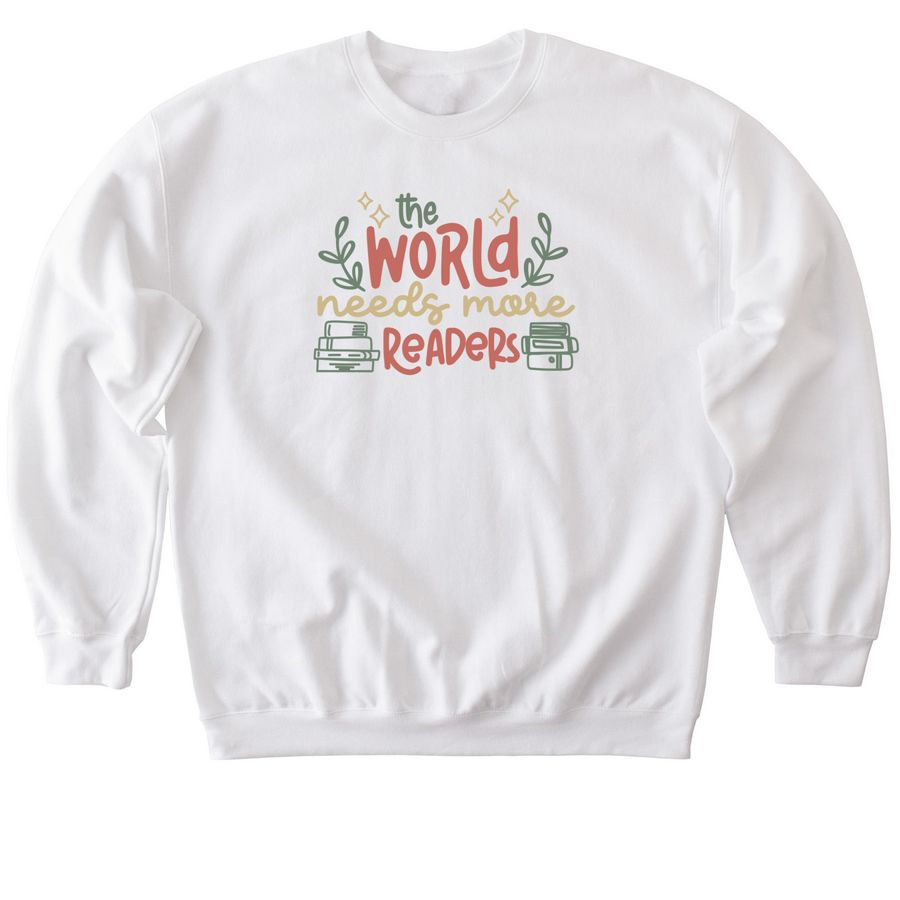 The World Needs More Readers, a White Softstyle Crewneck Sweatshirt