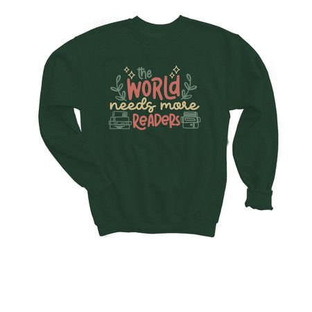 The World Needs More Readers, a Forest Green Youth Crewneck Sweatshirt