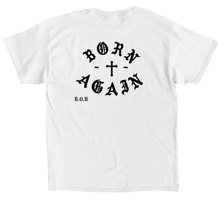 Death Is Defeated, a White Classic Unisex Tee (back-view)
