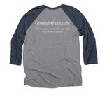 Modern Grounds4Faith, a Vintage Navy and Premium Heather 3/4 Sleeve Baseball Tee (back-view)