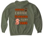 Lyrical Bean Merch, a Military Green Gildan Softstyle Pullover Hoodie (back-view)